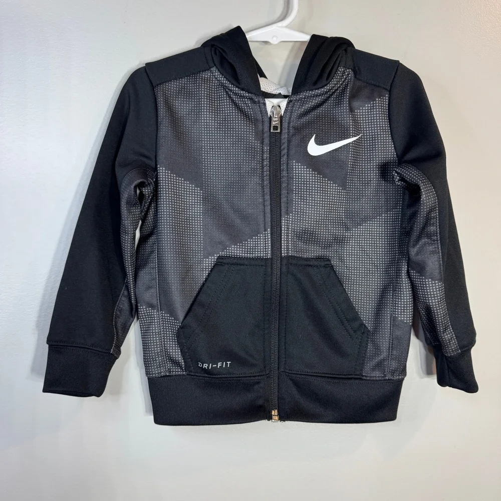 Nike Dri Fit‎ Track Jacket Toddler 2T Black Gray Full Zip Hooded Sweatshirt
